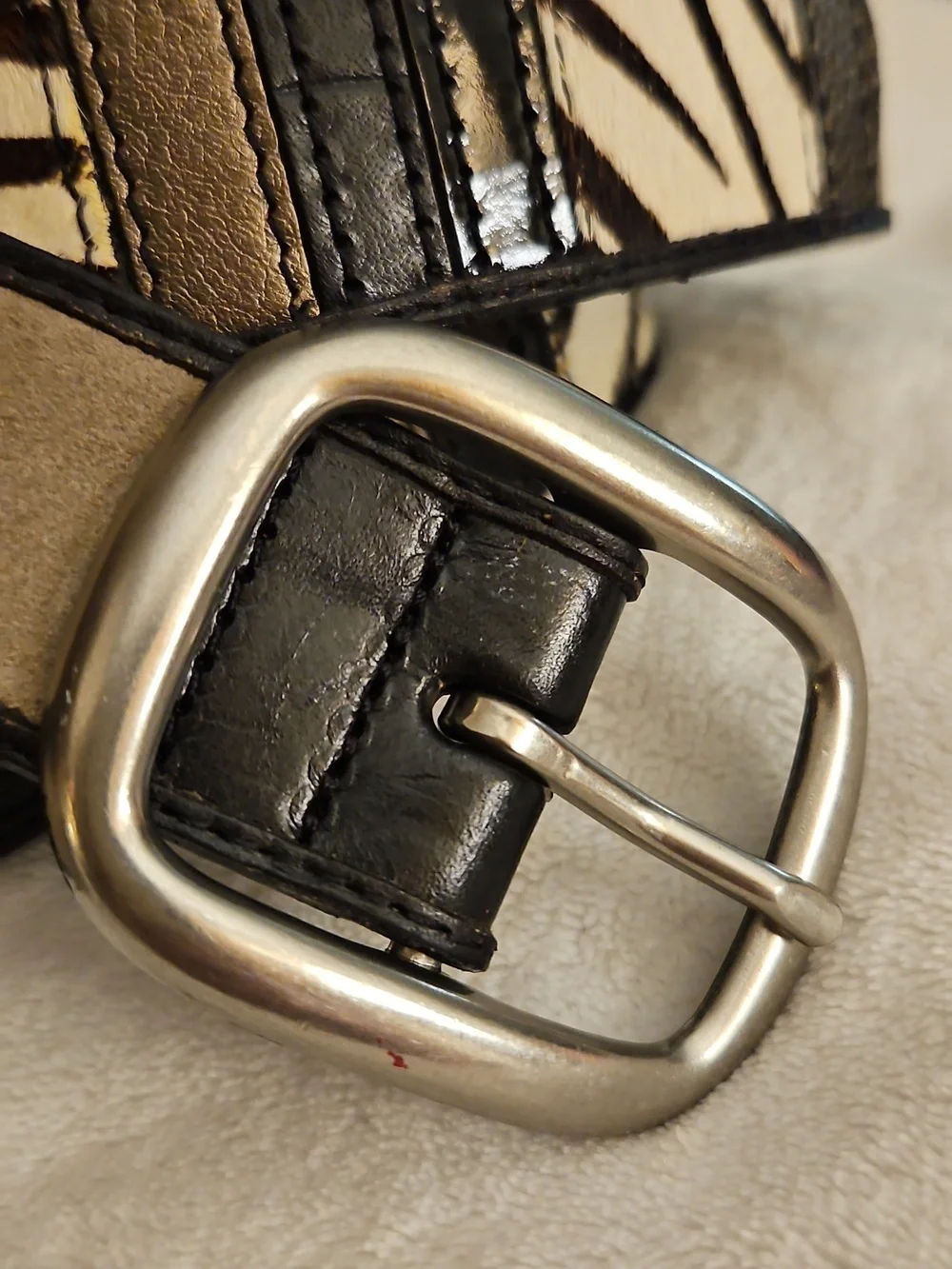 FOSSIL 1980s Zebra Metallic Patchwork Leather Belt